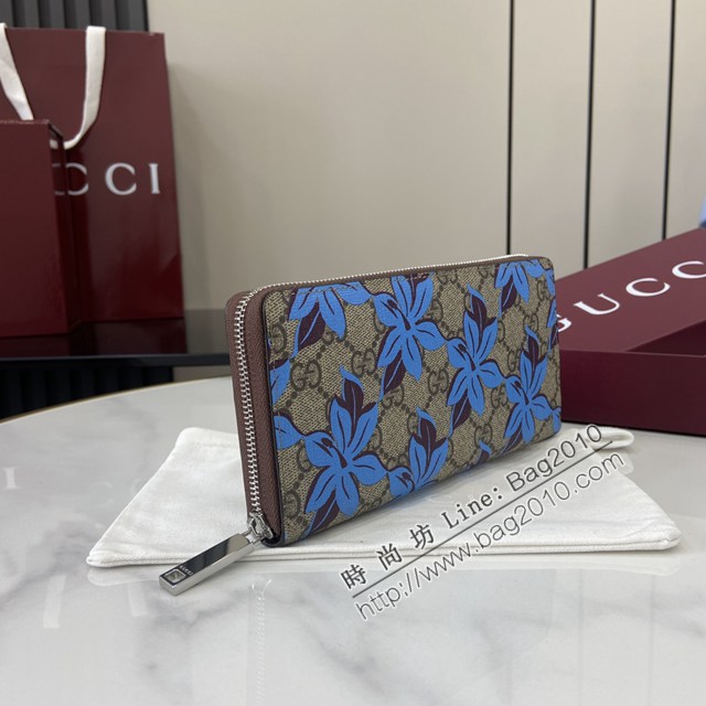 Gucci專櫃古馳2025早秋系列最新款花卉印花男女款拉鏈長錢包錢夾 jh2688型號：841150